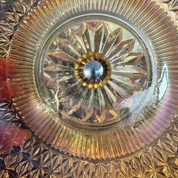 VINTAGE MARIGOLD CARNIVAL GLASS 8.25" BOWL ON METAL STAND - Picture 2 of 12